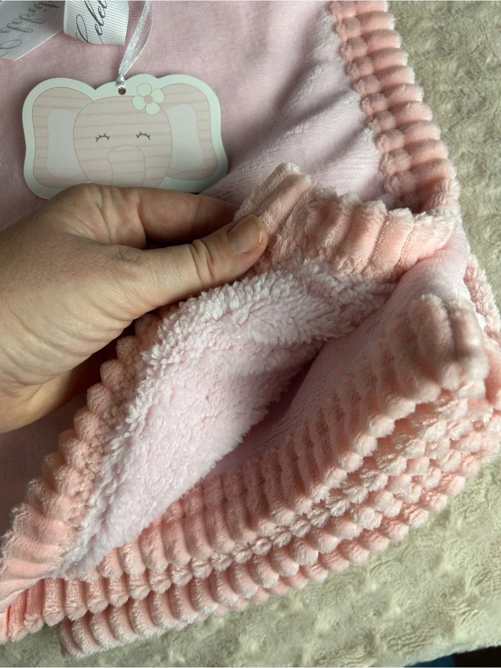 Celebrity Baby Solid Light Pink Baby Blanket Ribbed Edge Reversible RN 164273